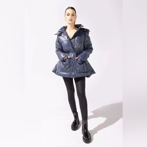 Popflex Pearl Peplum Puffer Jacket - Navy